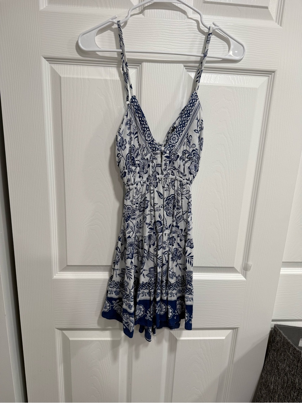 Angie White and Navy Floral Backless Sundress